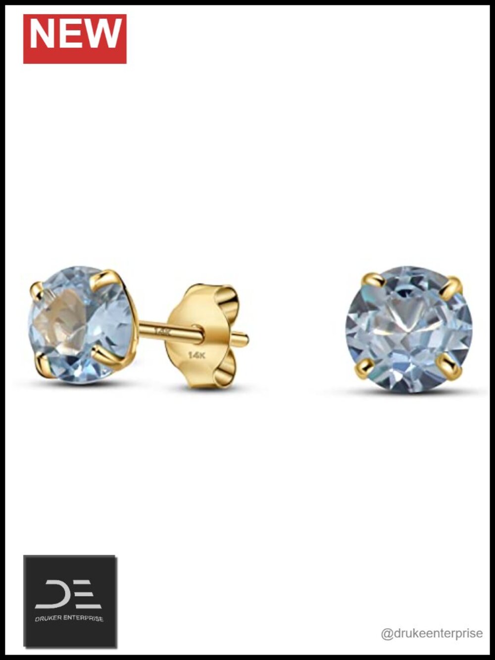 14K Solid Yellow Gold Solitaire Stud Earrings Round Simulated Birthstone